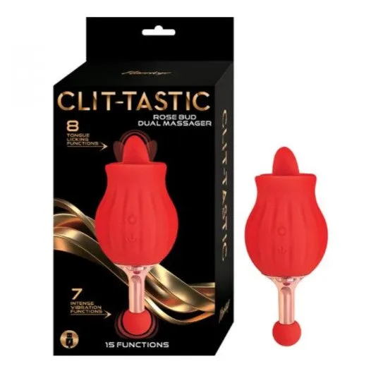 Nasstoys ClitTastic Rose Bud Tongue Licking Dual Massager Red Vibrators Nasstoys ClitTastic Rose Bud Tongue Licking Dual Massager Red Vibrators