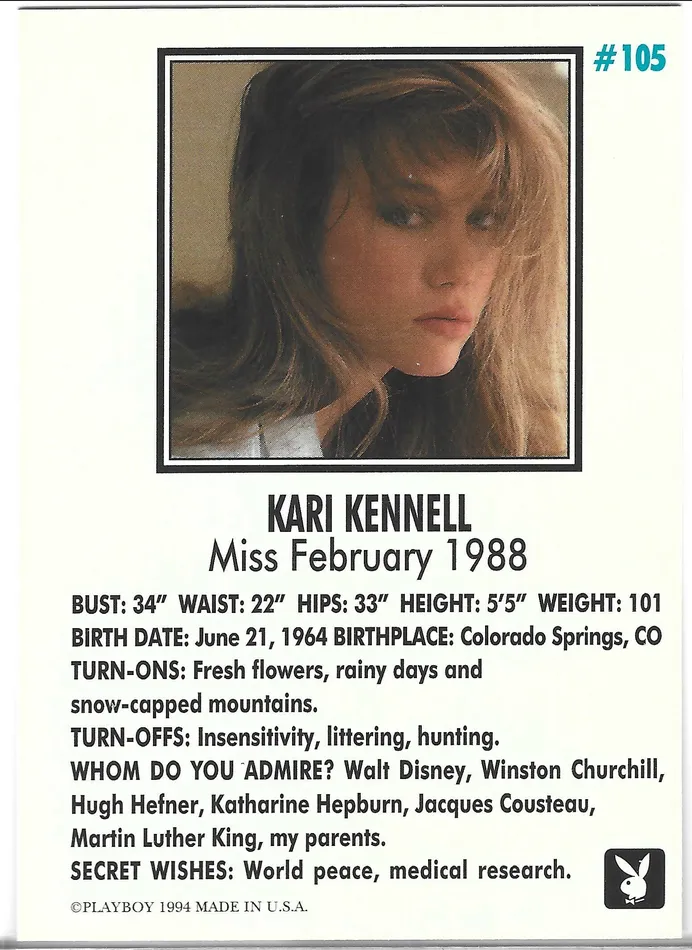 Couples Dans Cards Playboy February Edition Kari Kennell Card 105