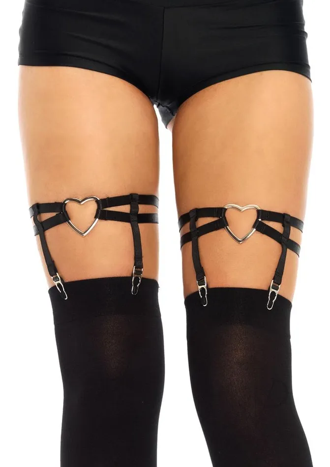 Leg Avenue Dual Strap Garter Suspender Heart Black Anal